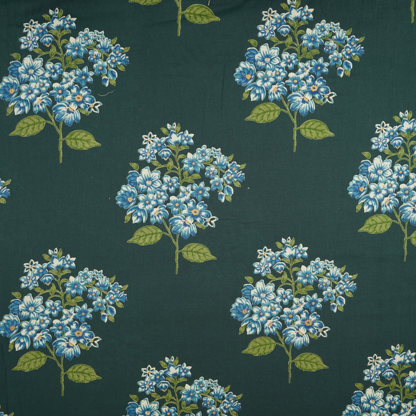 Dark Green Floral Print Cotton Fabric CH-29694