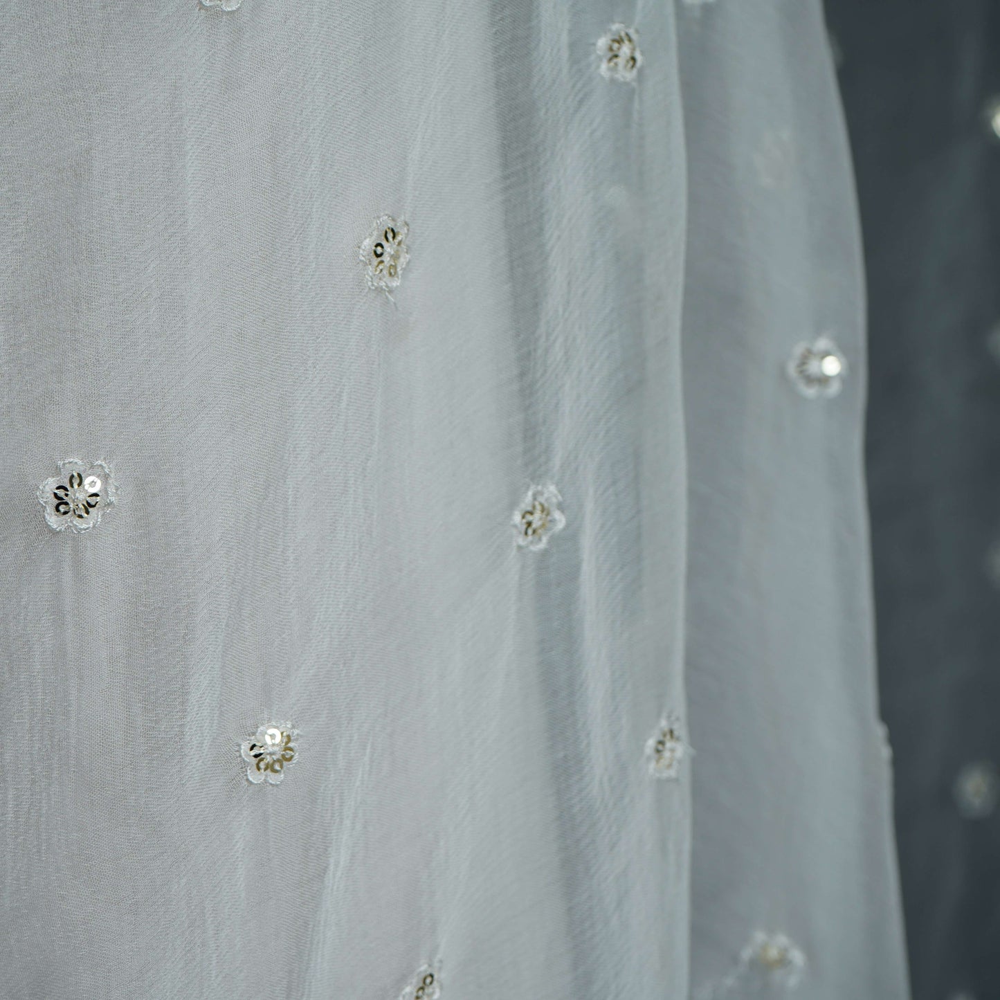 White Dyeable thread embroidery Chiffon Dupatta SST-31023