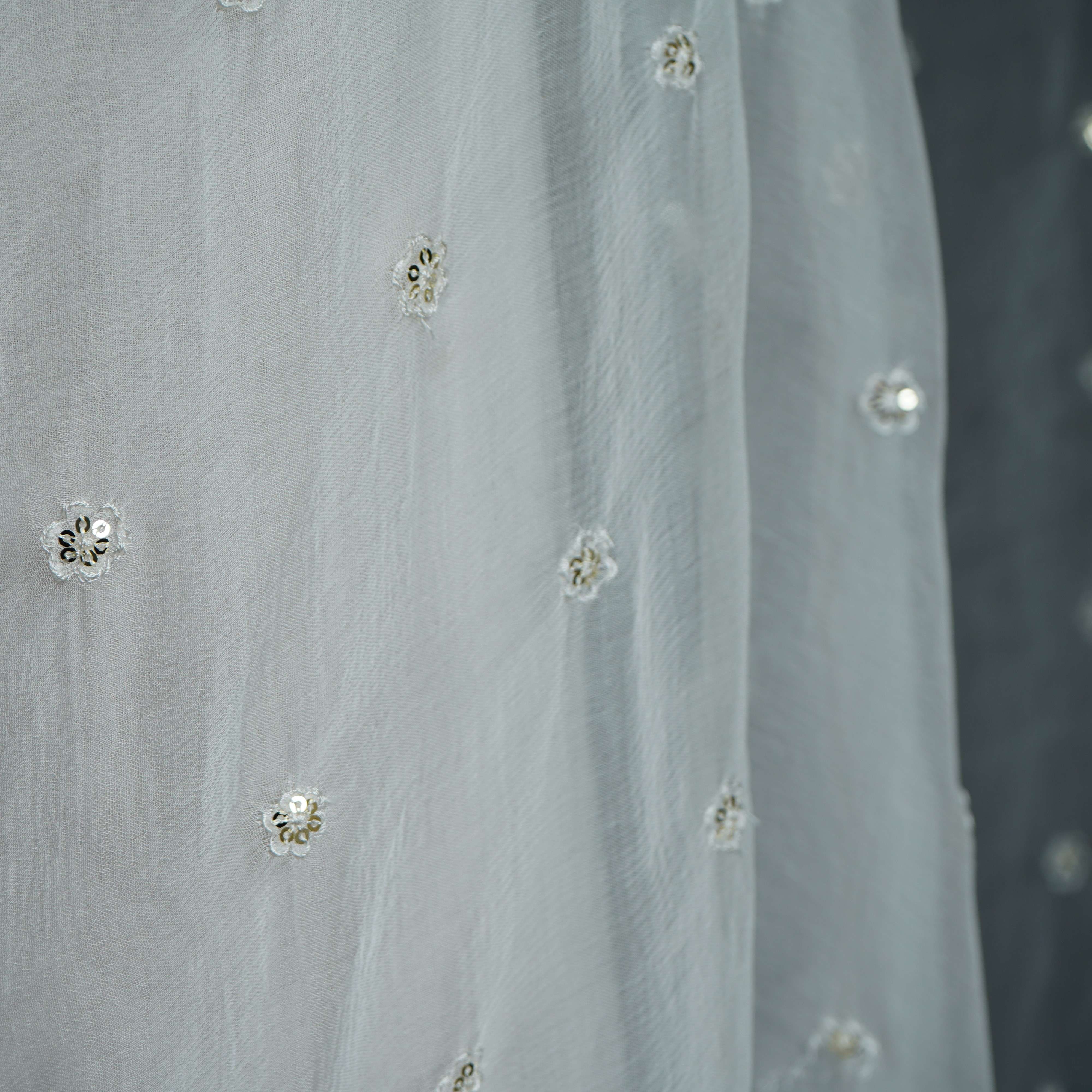 White Dyeable thread embroidery Chiffon Dupatta SST-31023 - TradeUNO