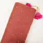 Brick Red Beads Work Linen Fabric SU-31873