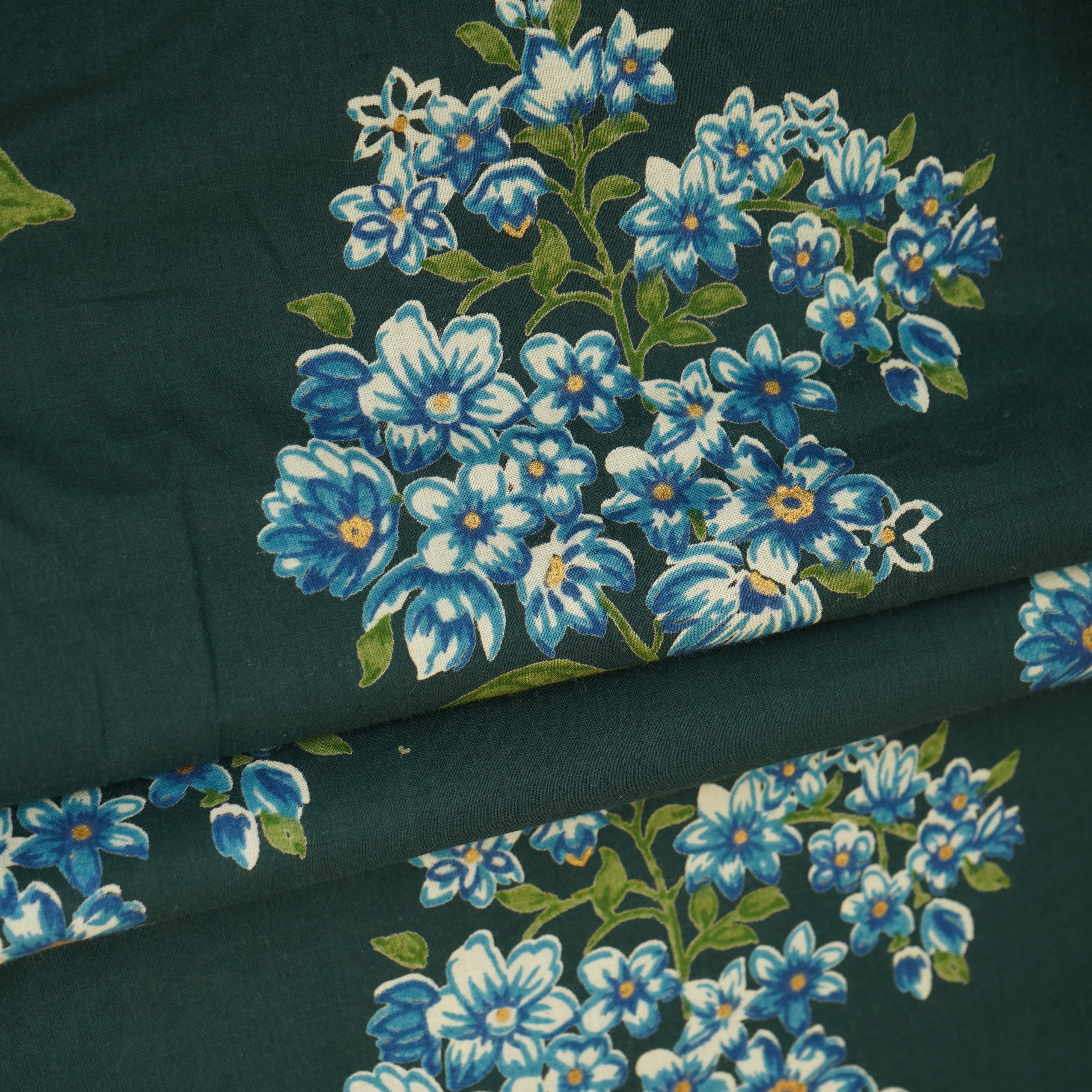 Dark Green Floral Print Cotton Fabric CH-29694 - TradeUNO