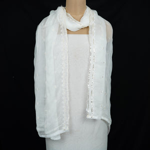 White Dyeable thread embroidery Chiffon Dupatta SST-31023 - TradeUNO