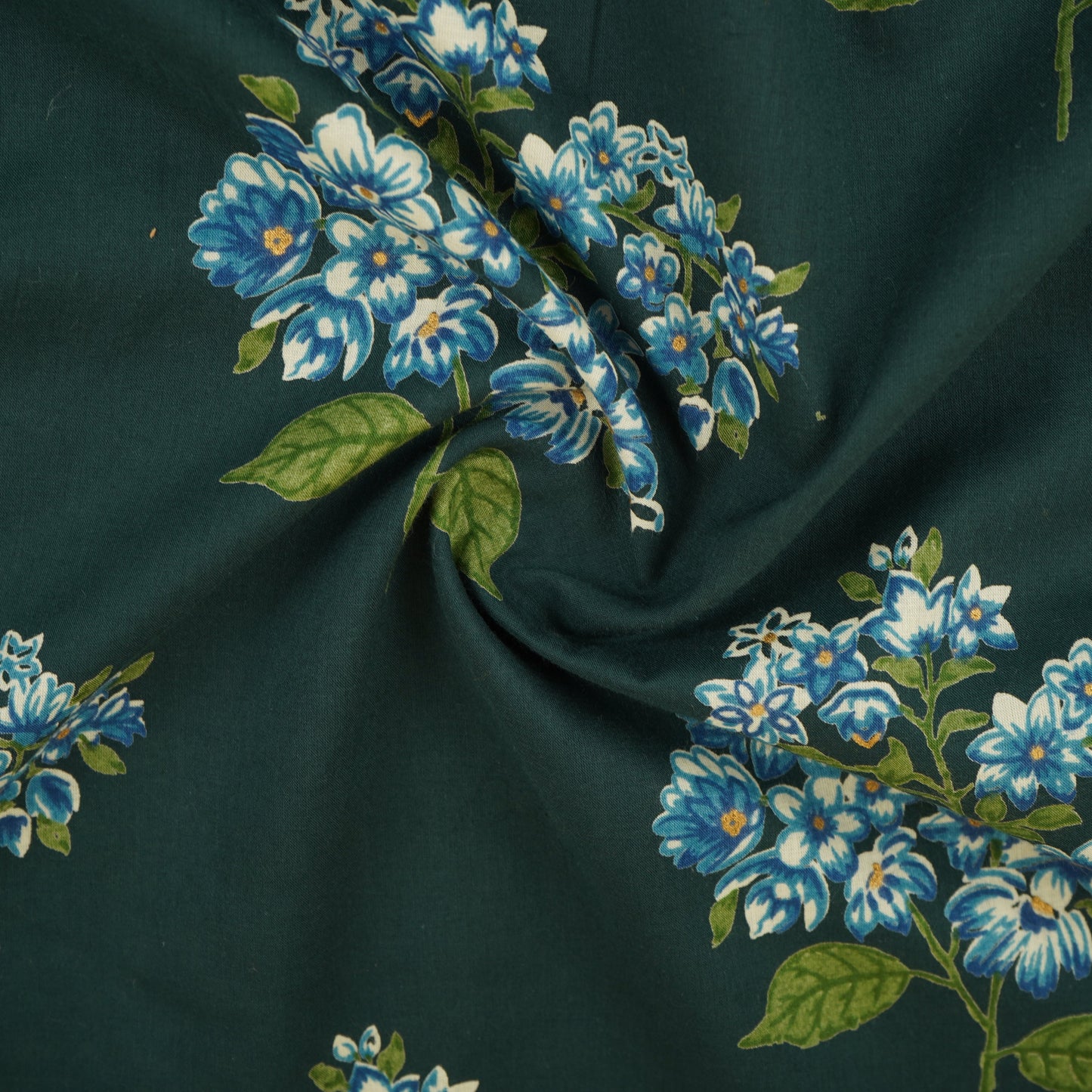 Dark Green Floral Print Cotton Fabric CH-29694