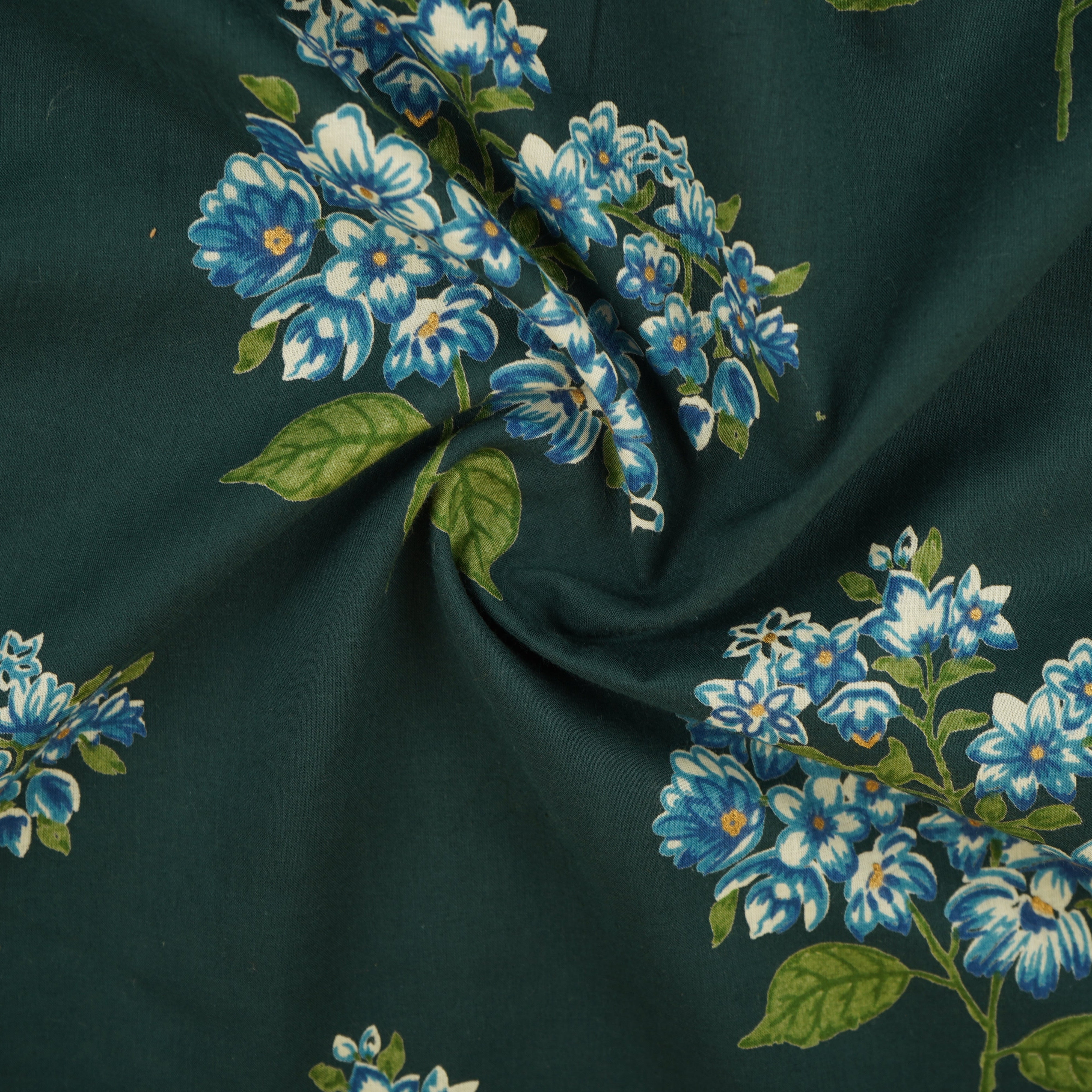 Dark Green Floral Print Cotton Fabric CH-29694 - TradeUNO