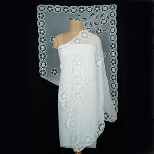 White Dyeable thread floral embroidery Organza Dupatta SST-31025 - TradeUNO