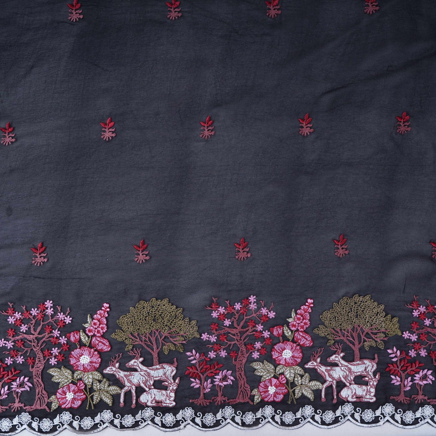 Black floral Border embroidery Georgette Fabric VFS-31862