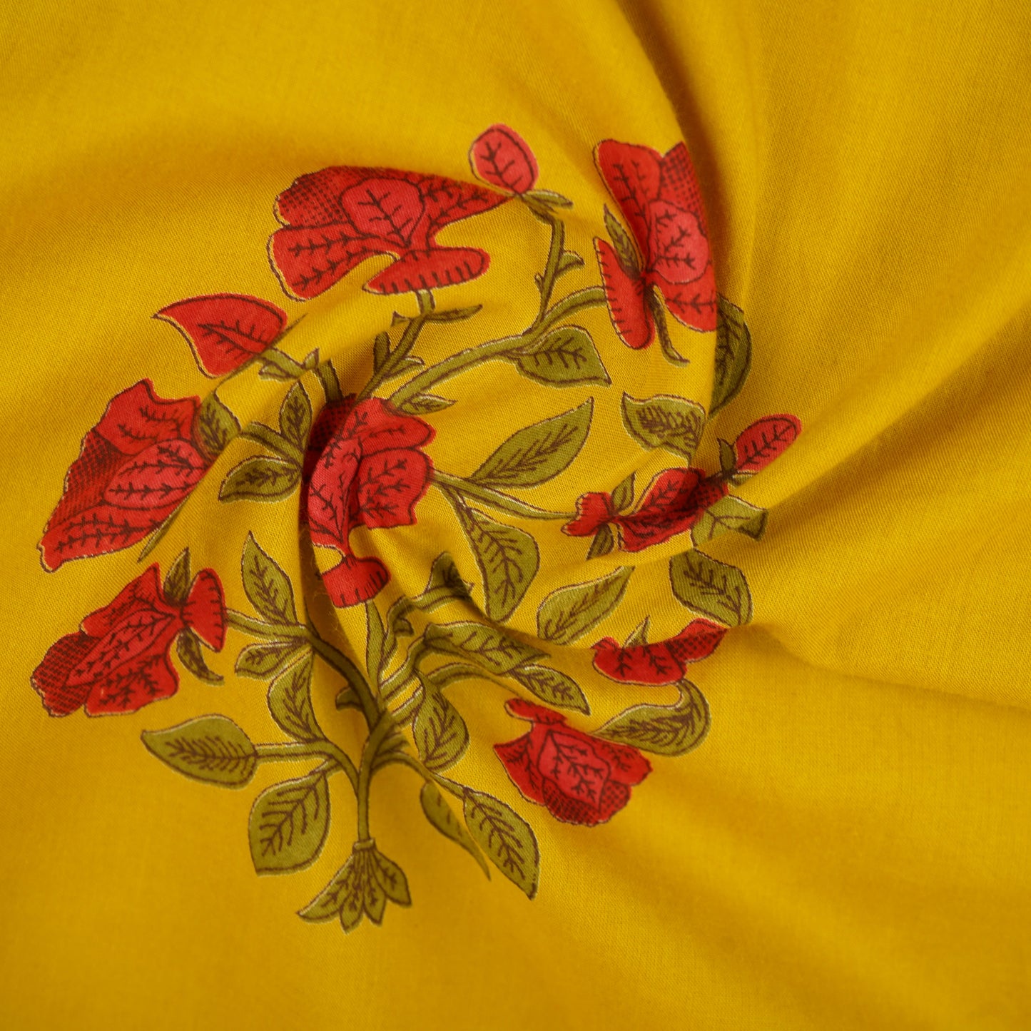 Mustard Floral Handblock Print Cotton Fabric CH-29695