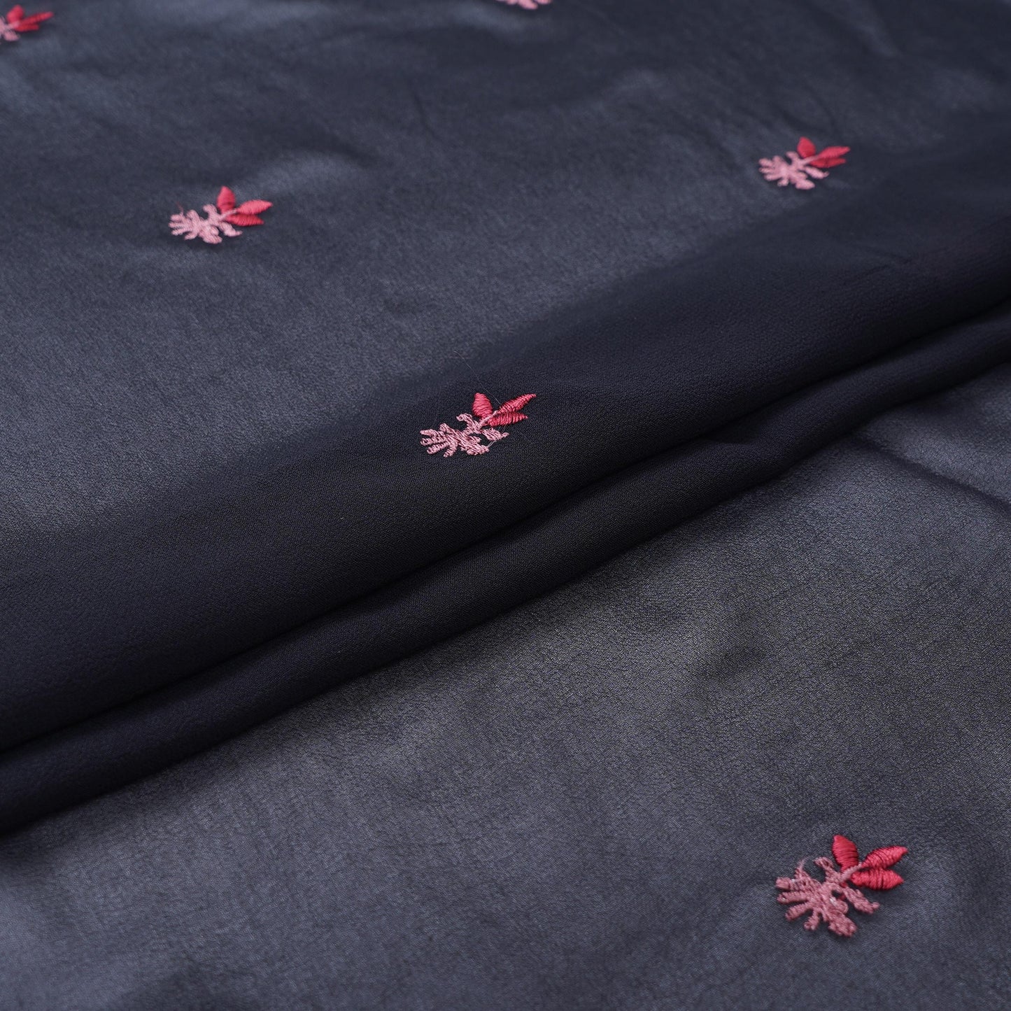Black floral Border embroidery Georgette Fabric VFS-31862