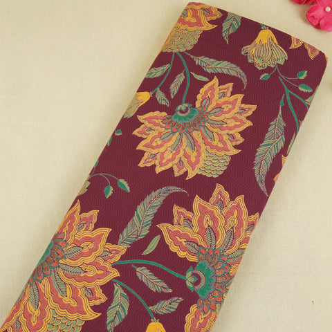 Wine Madhubani Print Cotton Fabric CH-29693