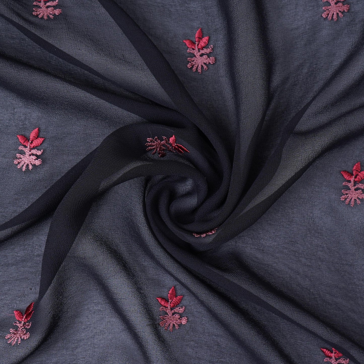 Black floral Border embroidery Georgette Fabric VFS-31862