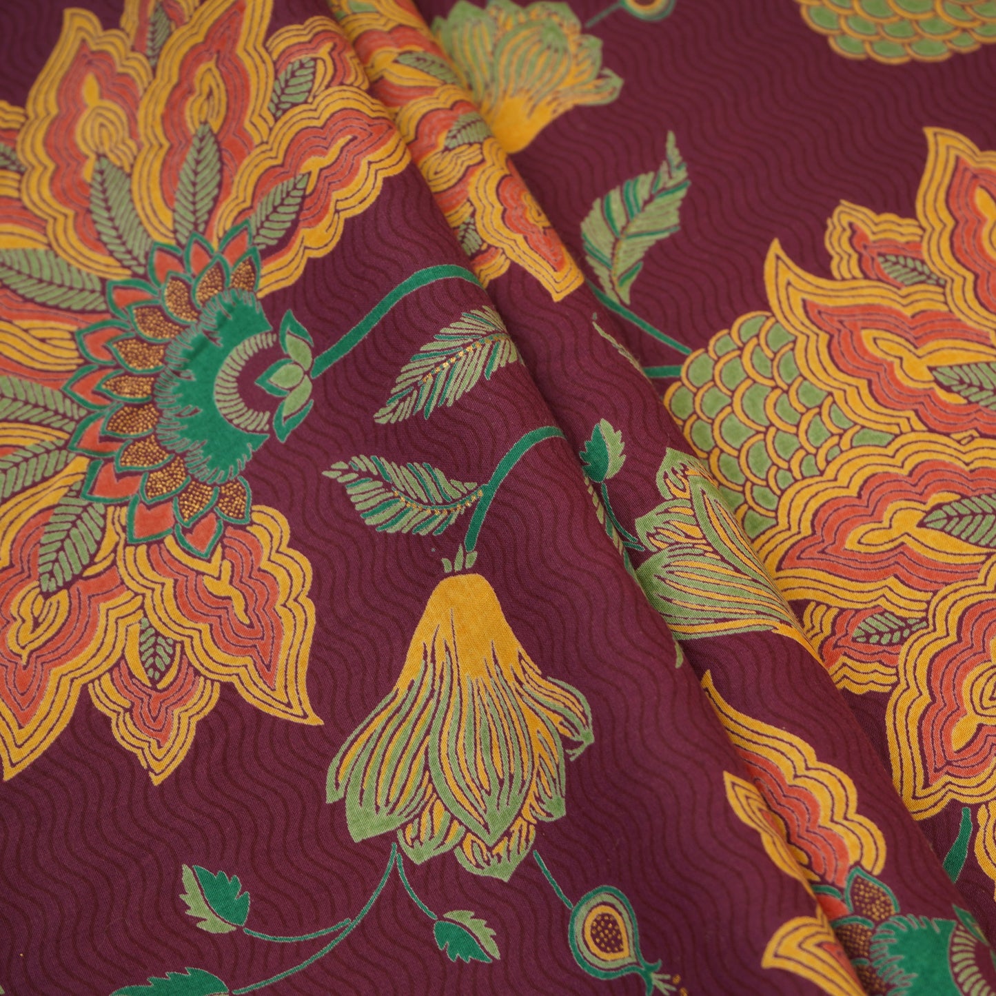 Wine Madhubani Print Cotton Fabric CH-29693
