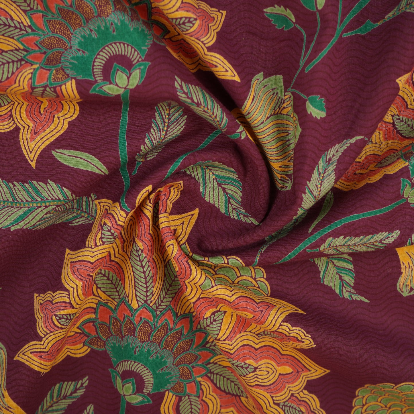 Wine Madhubani Print Cotton Fabric CH-29693