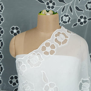 White Dyeable thread floral embroidery Organza Dupatta SST-31025 - TradeUNO
