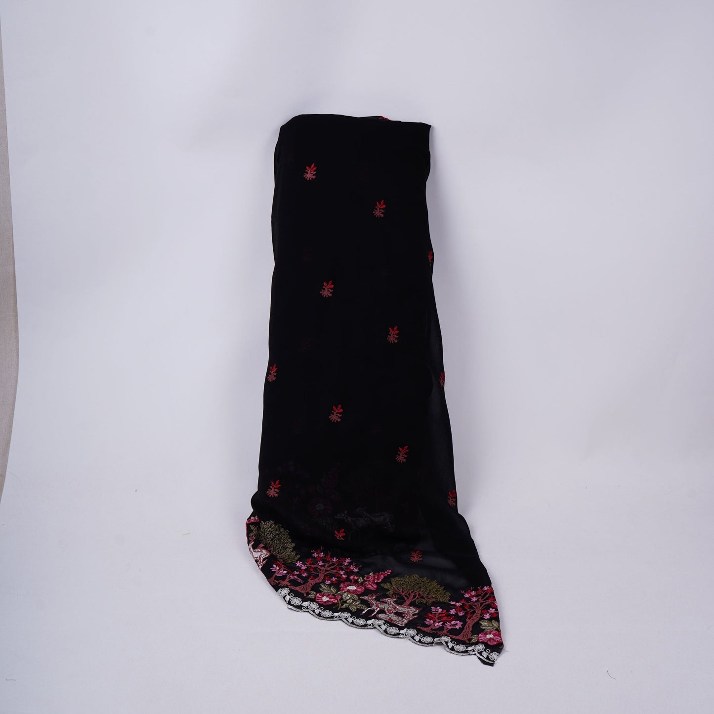 Black floral Border embroidery Georgette Fabric VFS-31862