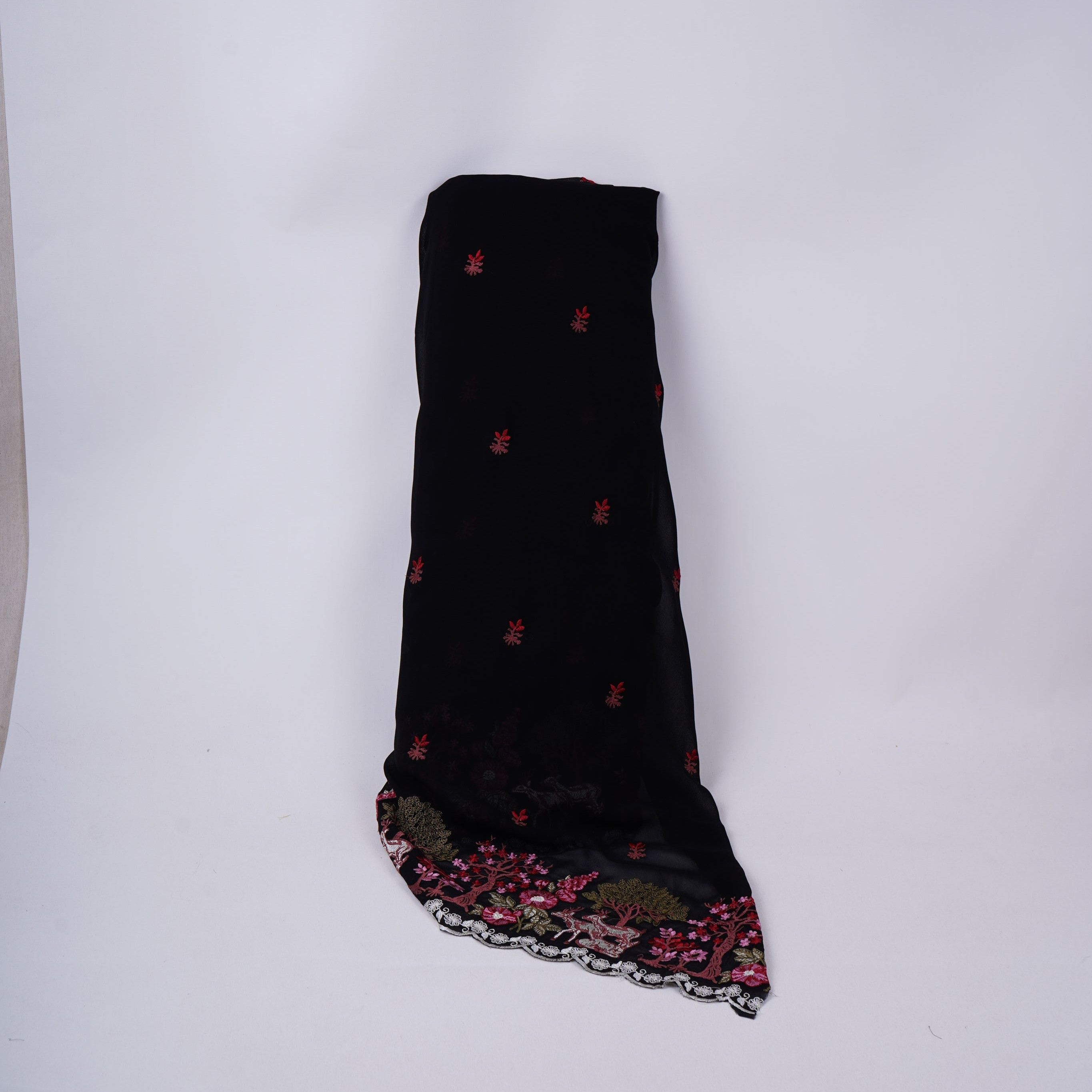 Black floral Border embroidery Georgette Fabric VFS-31862 - TradeUNO