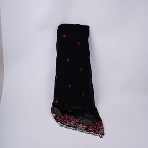Black floral Border embroidery Georgette Fabric VFS-31862 - TradeUNO
