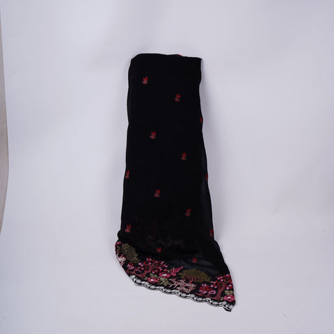 Black floral Border embroidery Georgette Fabric VFS-31862