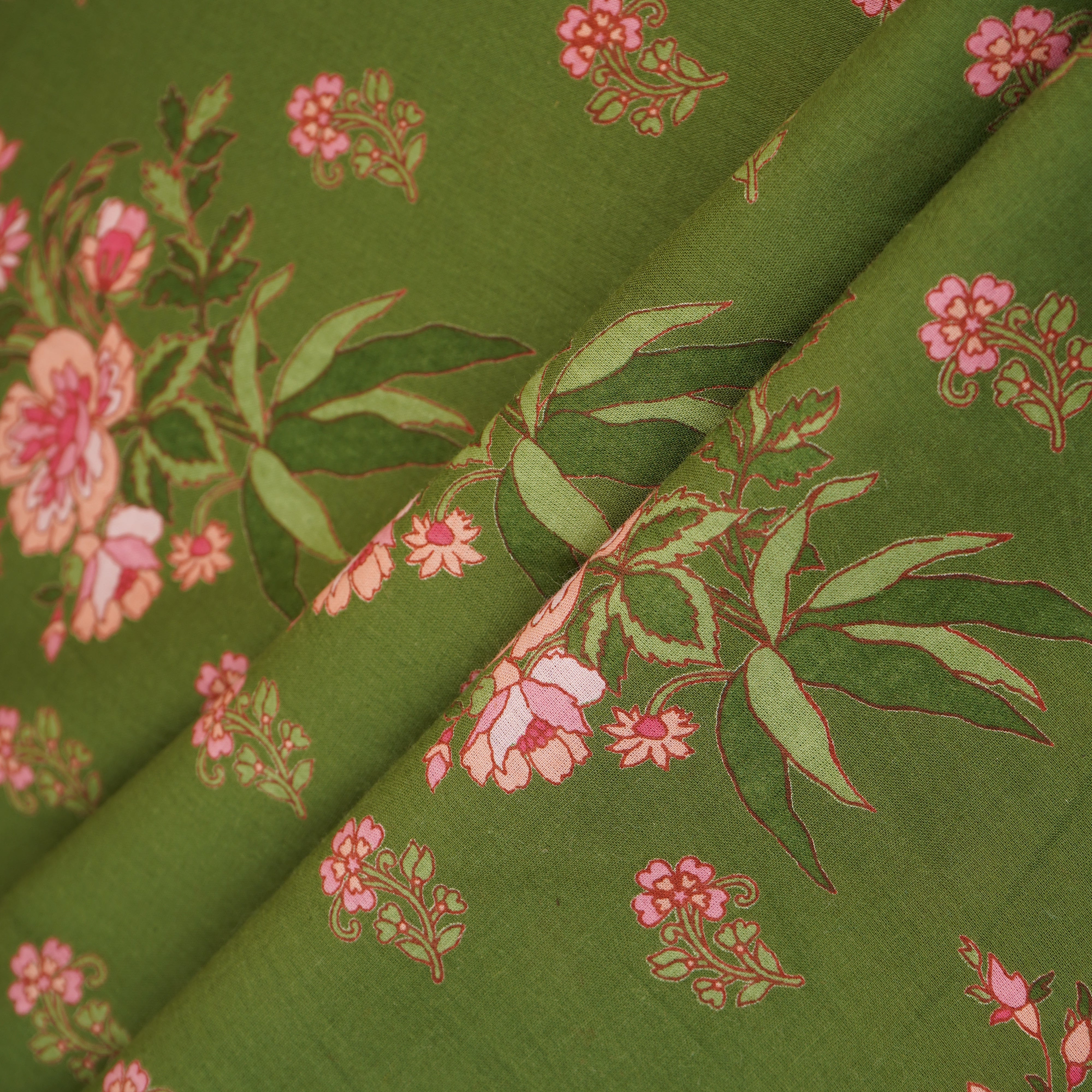 Green Floral Print Cotton Fabric CH-29690 - TradeUNO