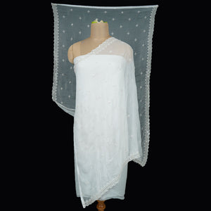 White Dyeable thread embroidery Chiffon Dupatta SST-31015 - TradeUNO
