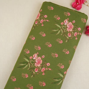 Green Floral Print Cotton Fabric CH-29690 - TradeUNO