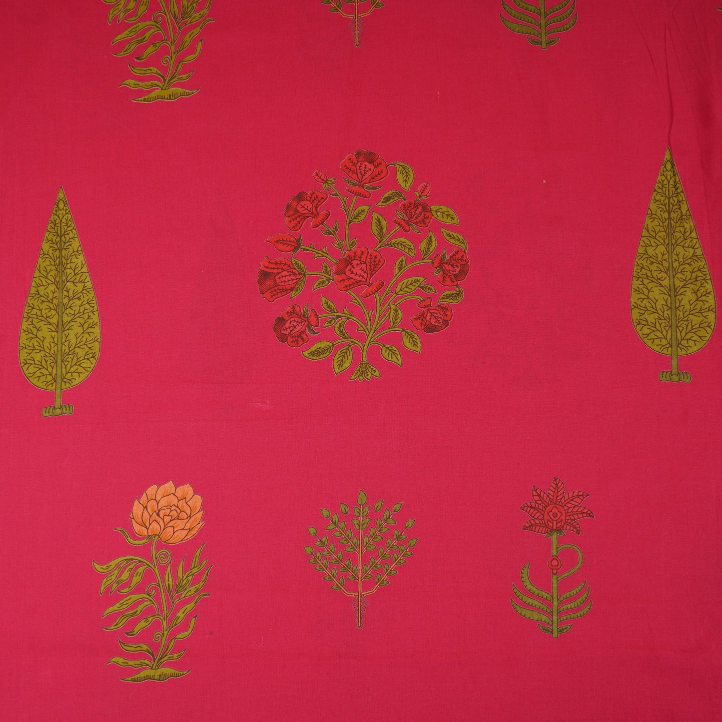Magenta Pink Floral Handblock Print Cotton Fabric CH-29696 - TradeUNO