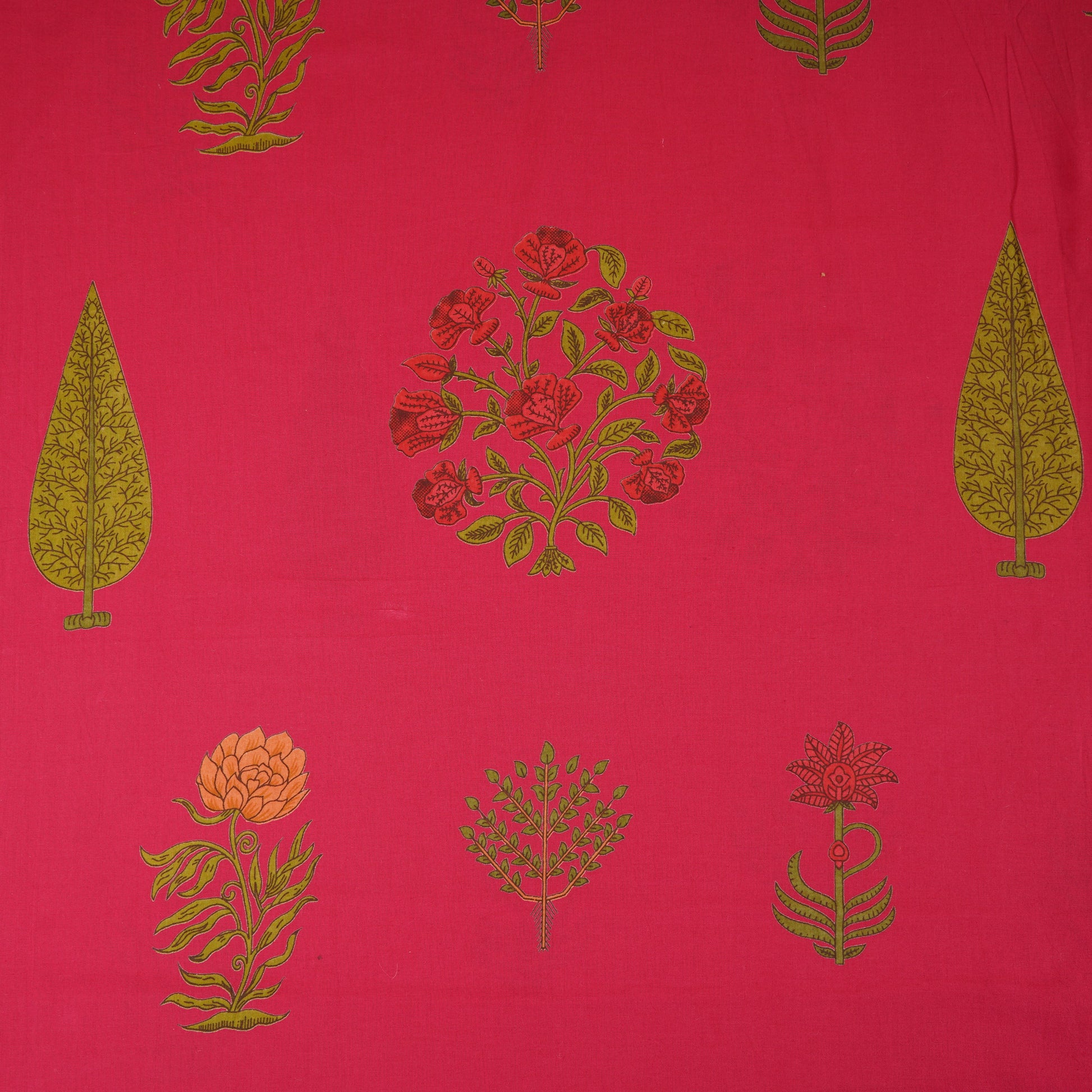 Magenta Pink Floral Handblock Print Cotton Fabric CH-29696 - TradeUNO
