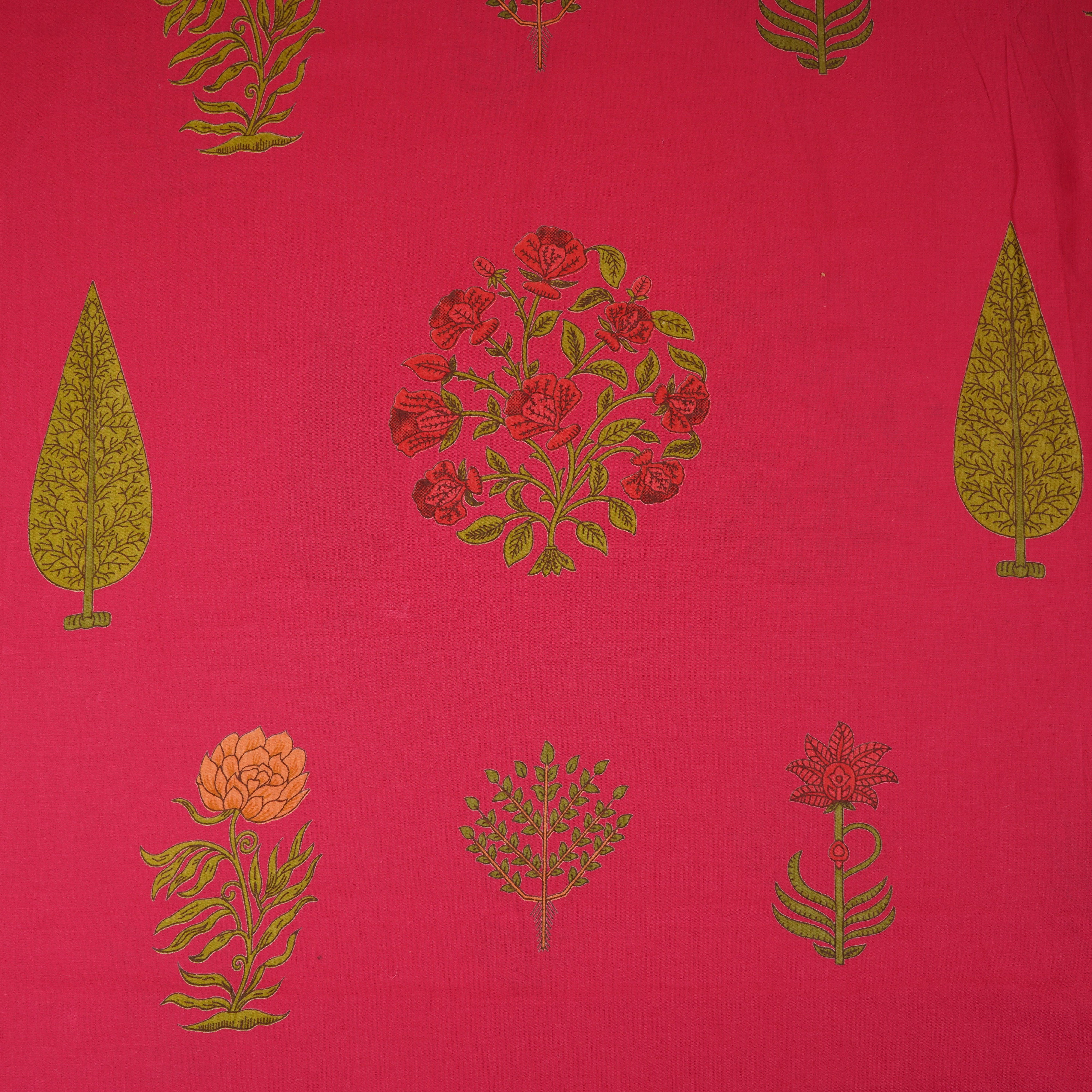 Magenta Pink Floral Handblock Print Cotton Fabric CH-29696 - TradeUNO