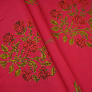 Magenta Pink Floral Handblock Print Cotton Fabric CH-29696 - TradeUNO