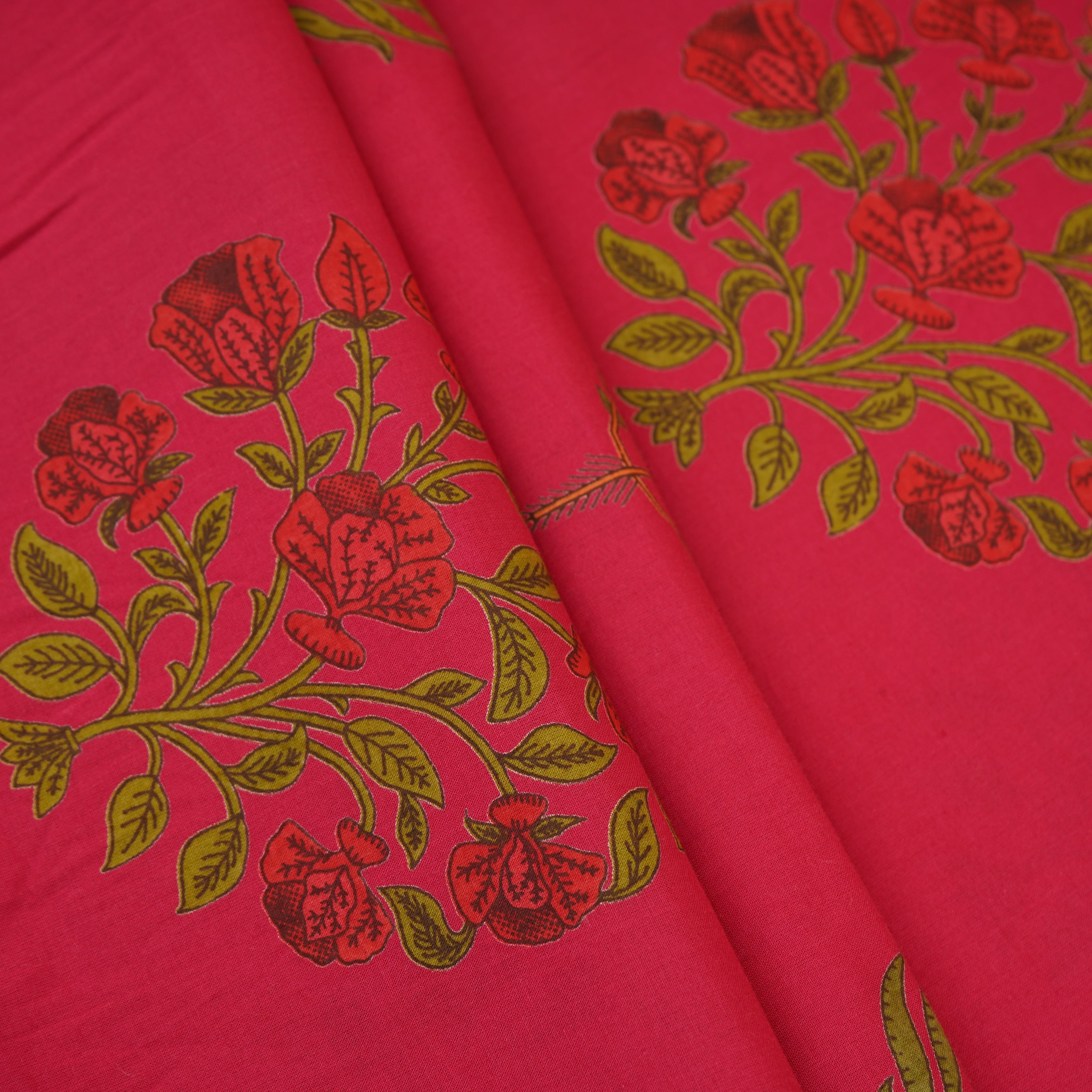 Magenta Pink Floral Handblock Print Cotton Fabric CH-29696 - TradeUNO