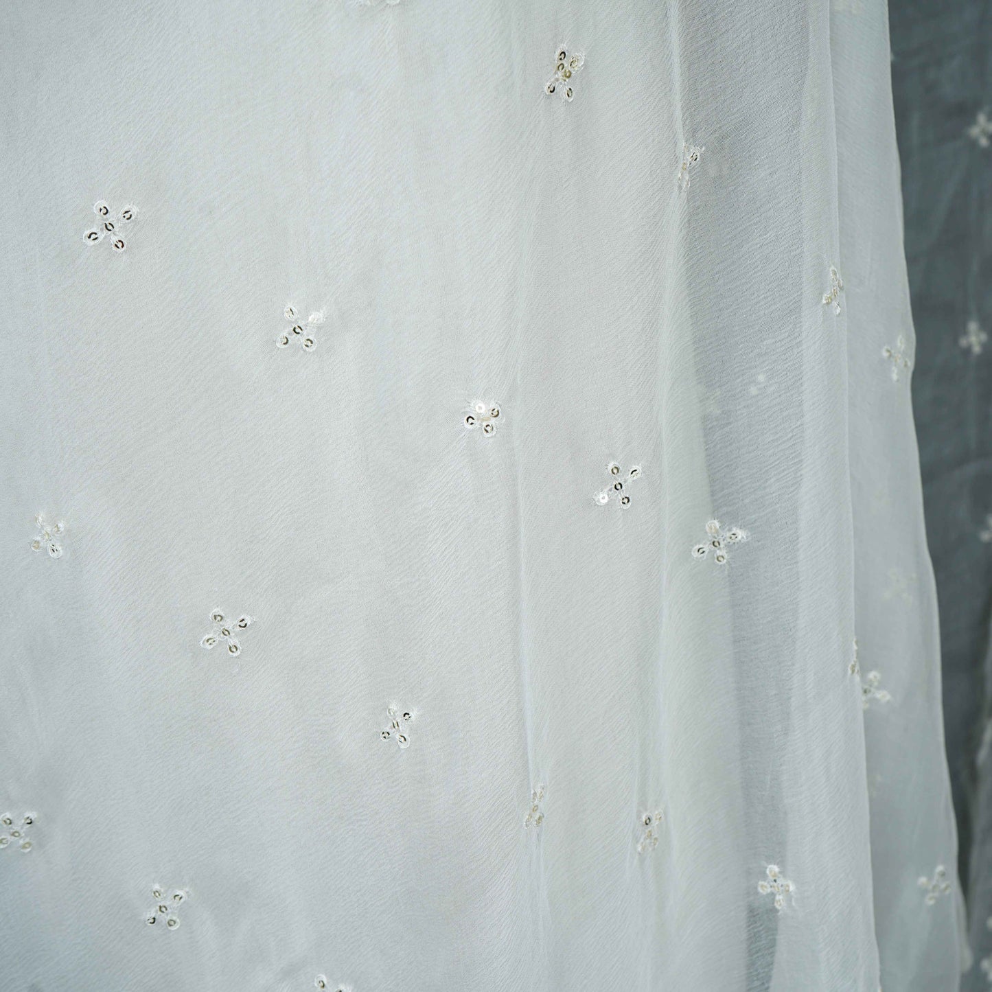White Dyeable thread embroidery Chiffon Dupatta SST-31015