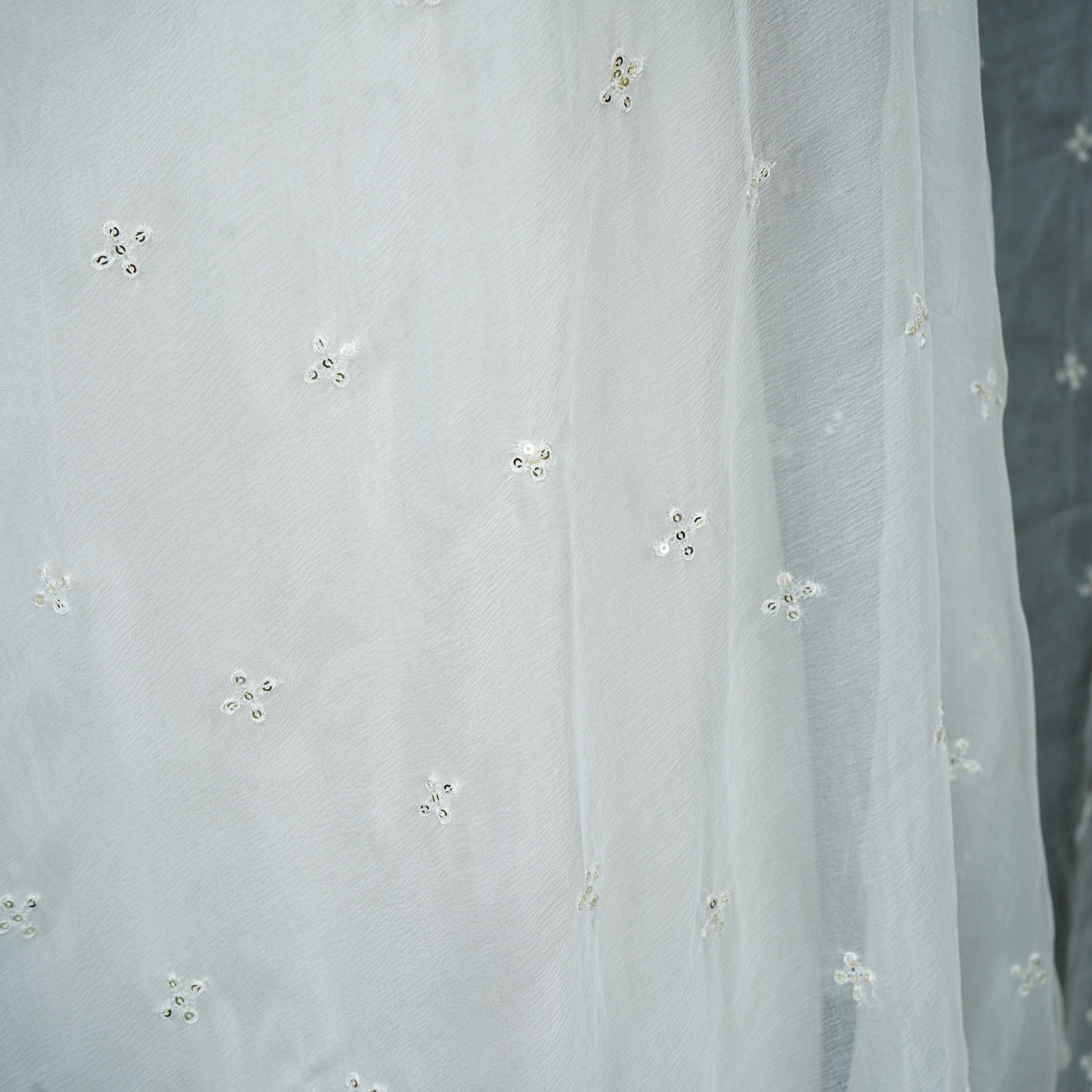 White Dyeable thread embroidery Chiffon Dupatta SST-31015 - TradeUNO