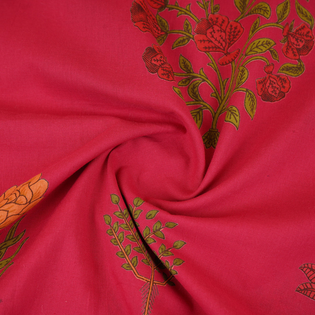 Magenta Pink Floral Handblock Print Cotton Fabric CH-29696 - TradeUNO