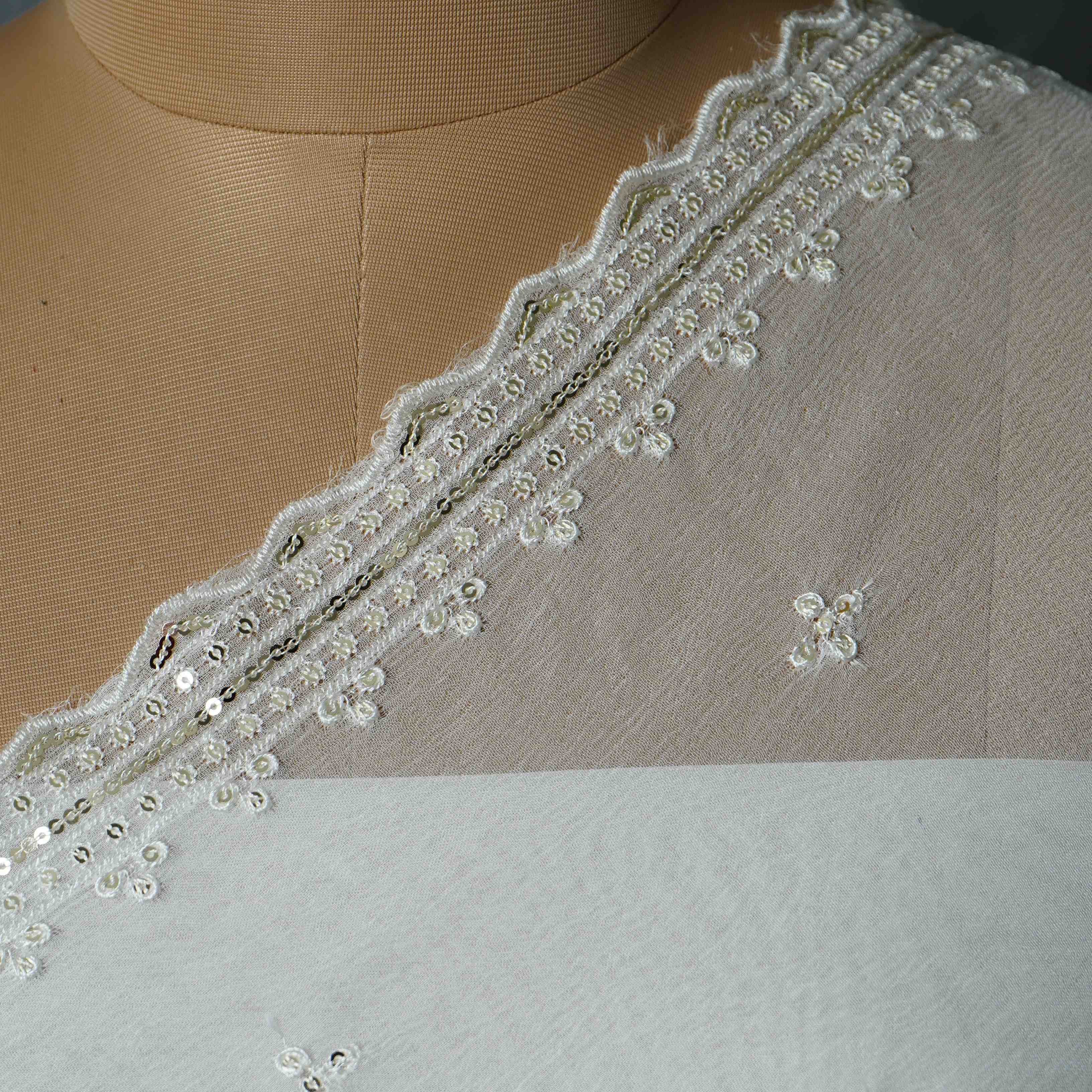 White Dyeable thread embroidery Chiffon Dupatta SST-31015 - TradeUNO