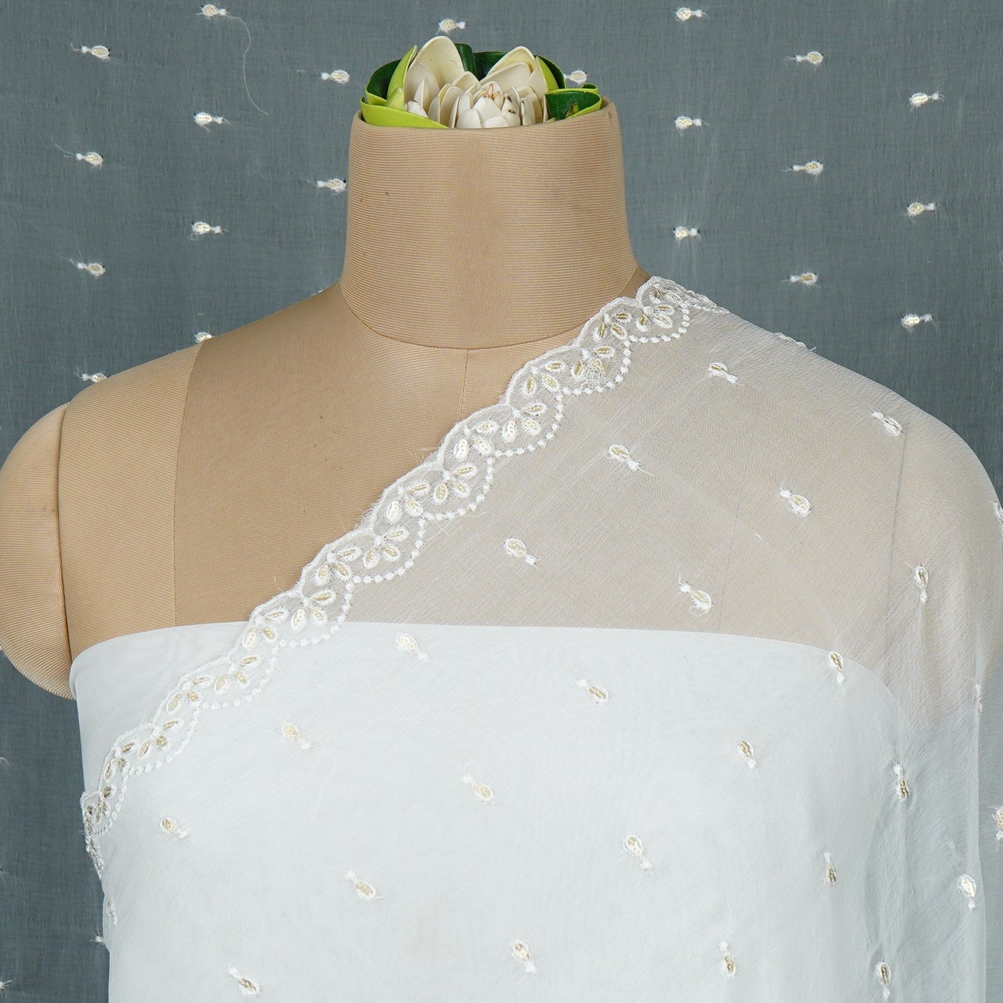 White Dyeable embroidery Chiffon Dupatta SST-31012