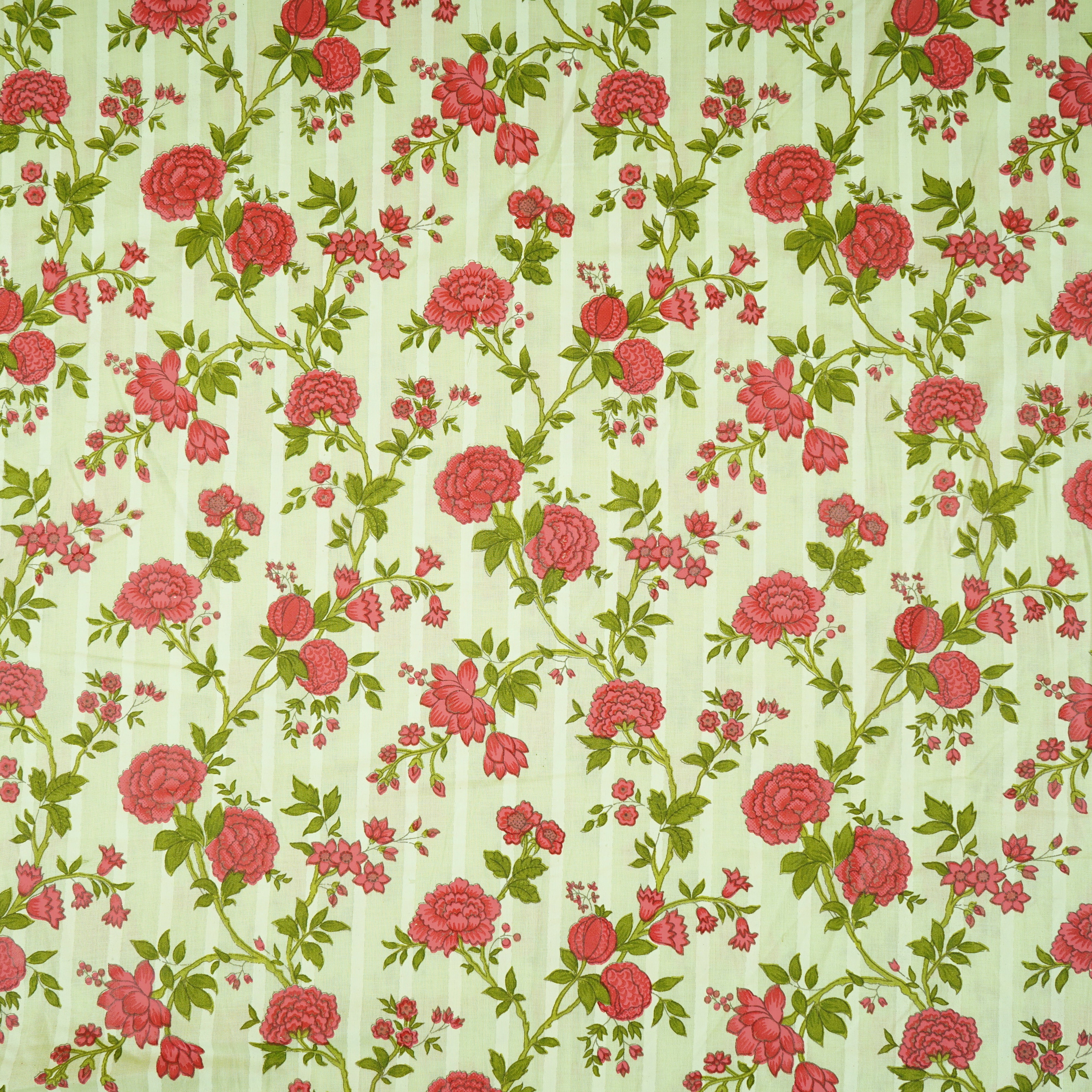 Light Mint Green & Pink Floral Print Cotton Fabric PB-29746 - TradeUNO