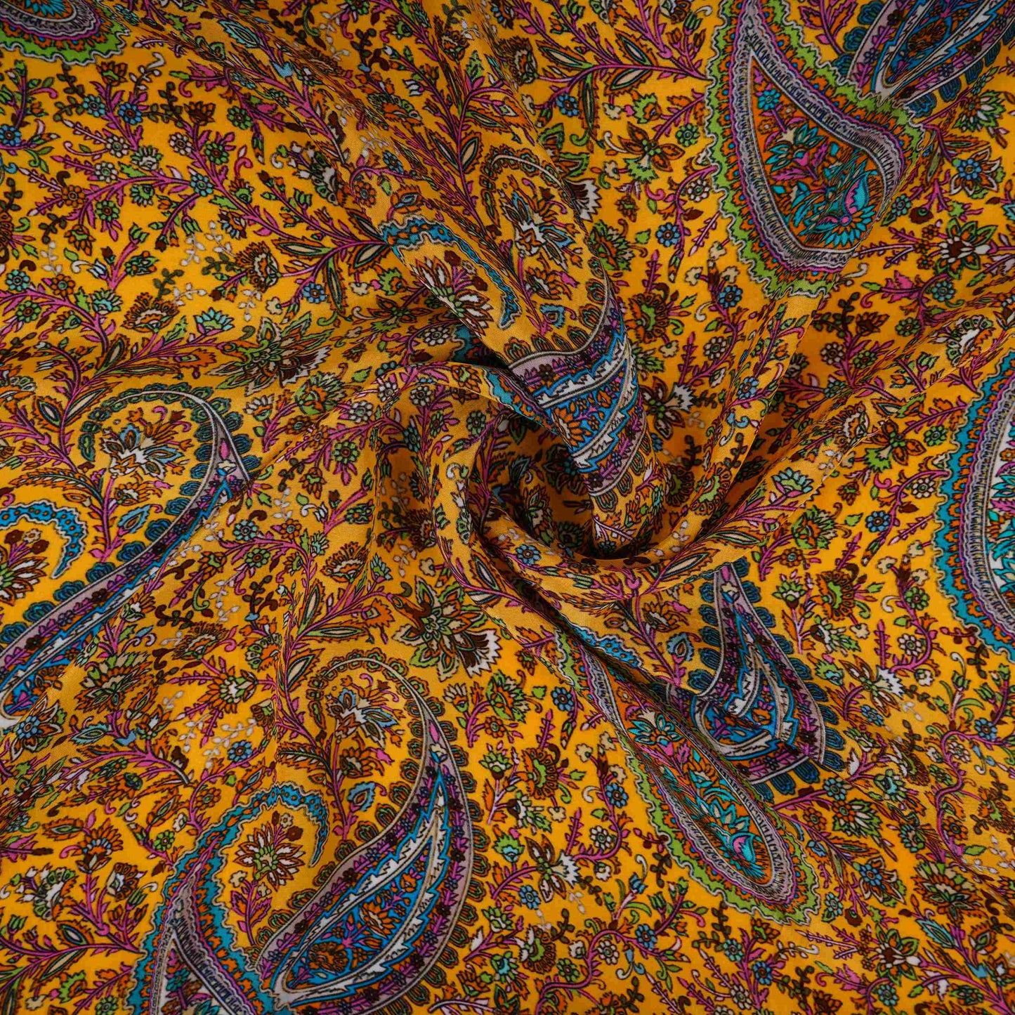 Mustard Yellow Paisley print Crepe Fabric NVC-31831