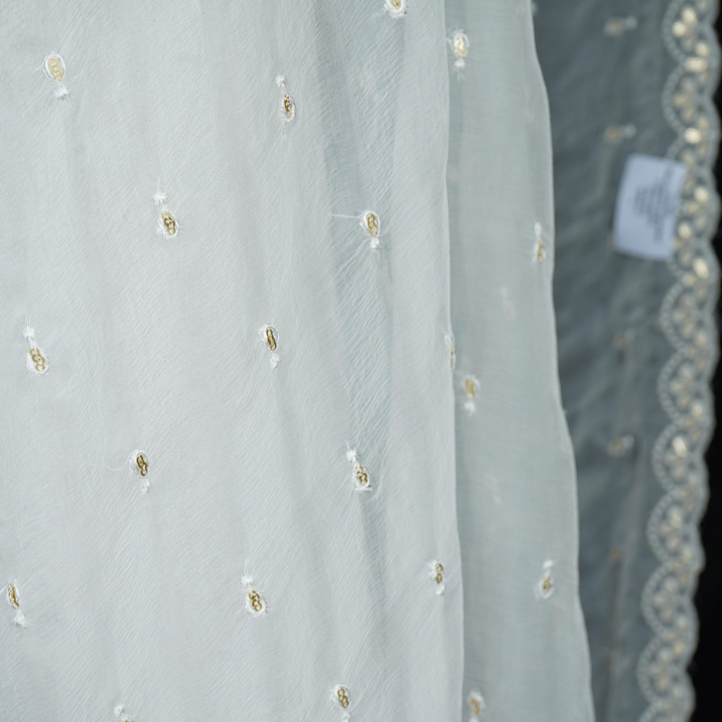 White Dyeable embroidery Chiffon Dupatta SST-31012