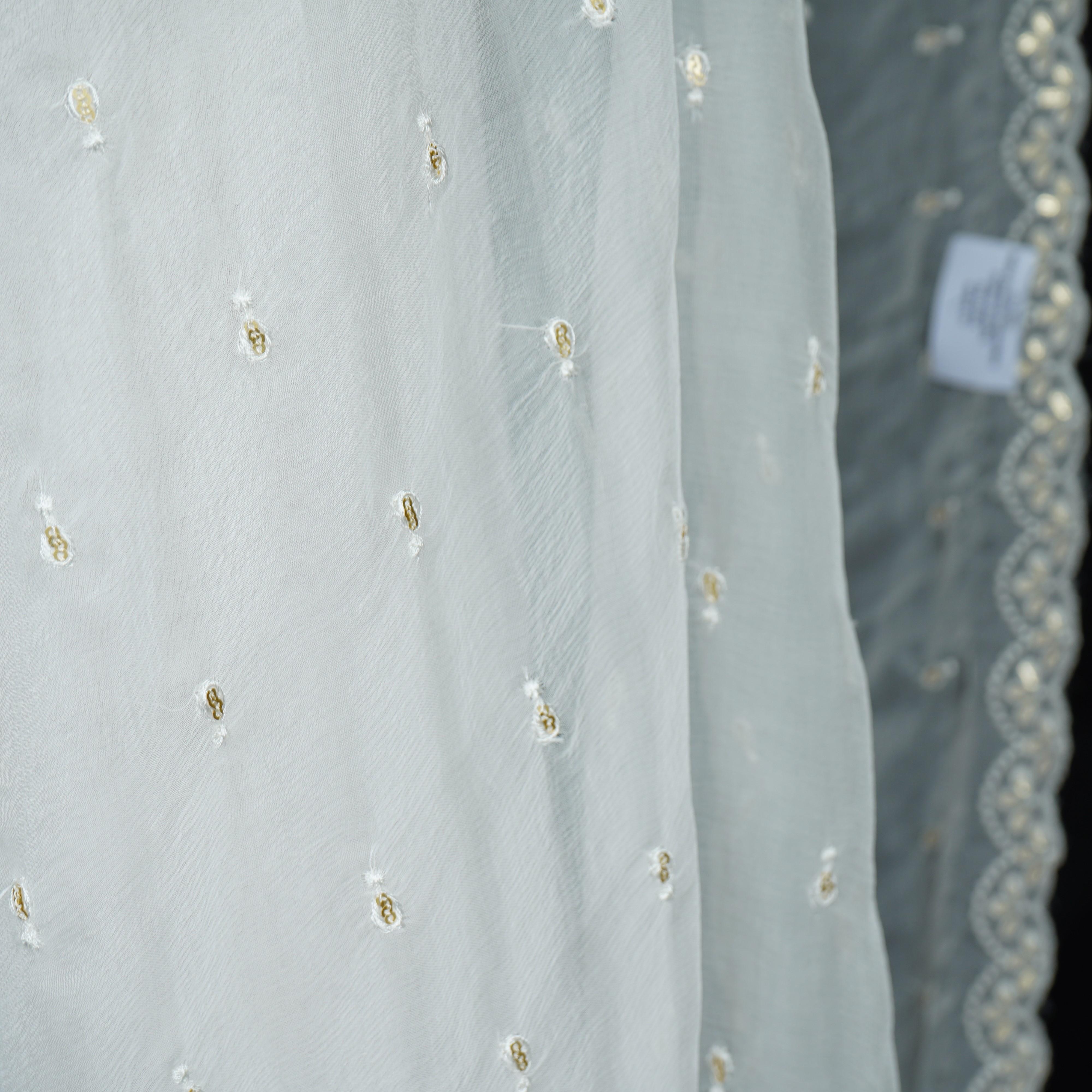 White Dyeable embroidery Chiffon Dupatta SST-31012 - TradeUNO