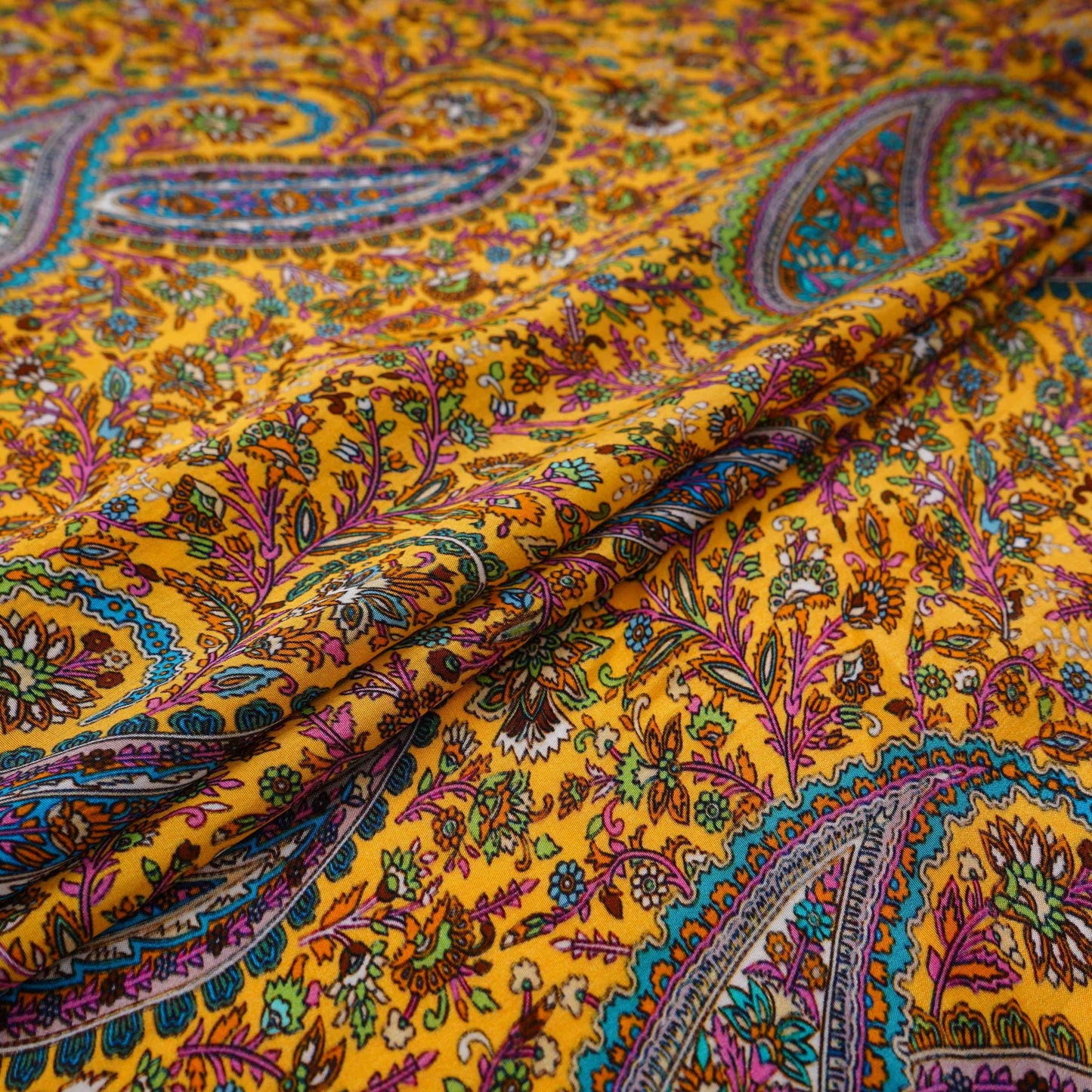 Mustard Yellow Paisley print Crepe Fabric NVC-31831