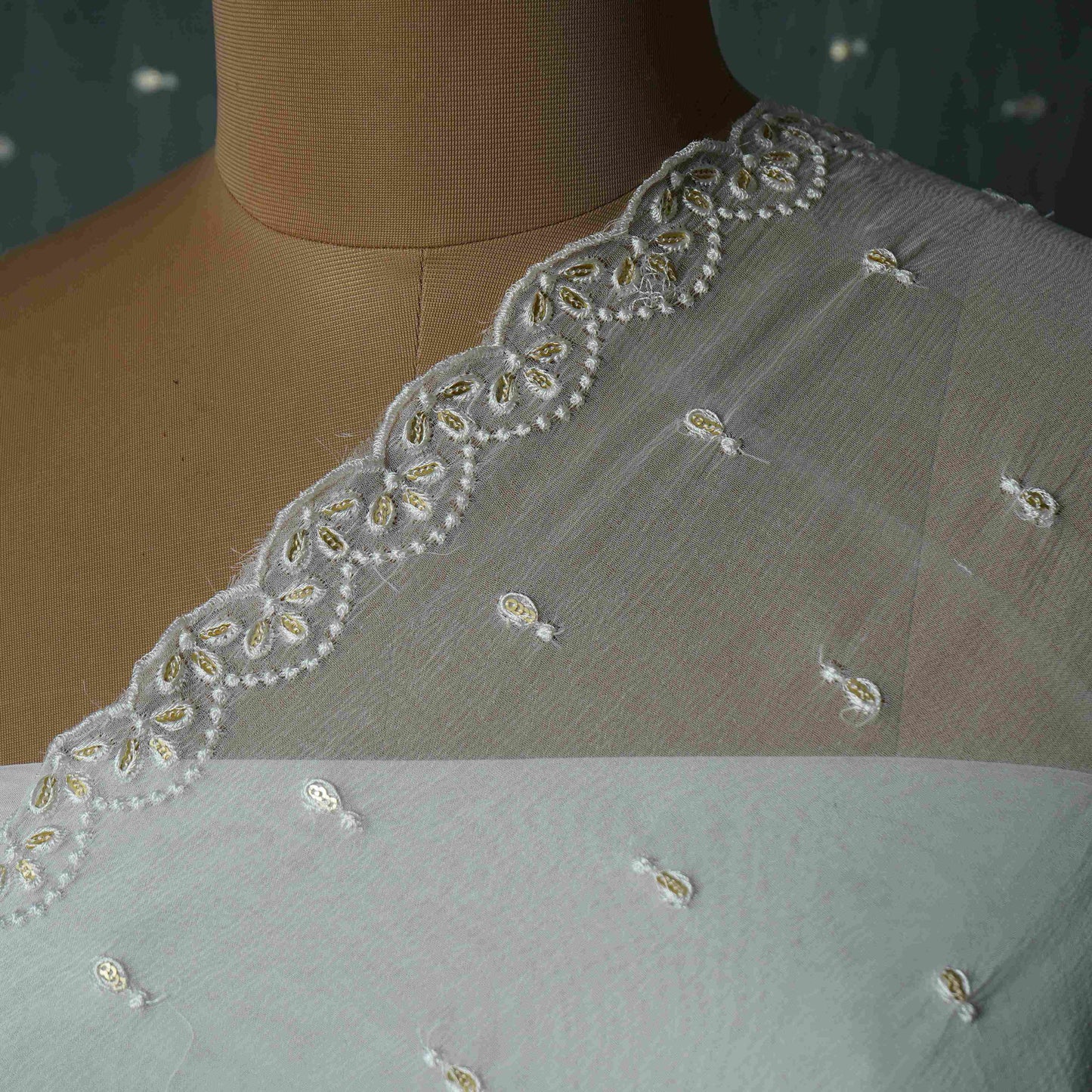 White Dyeable embroidery Chiffon Dupatta SST-31012