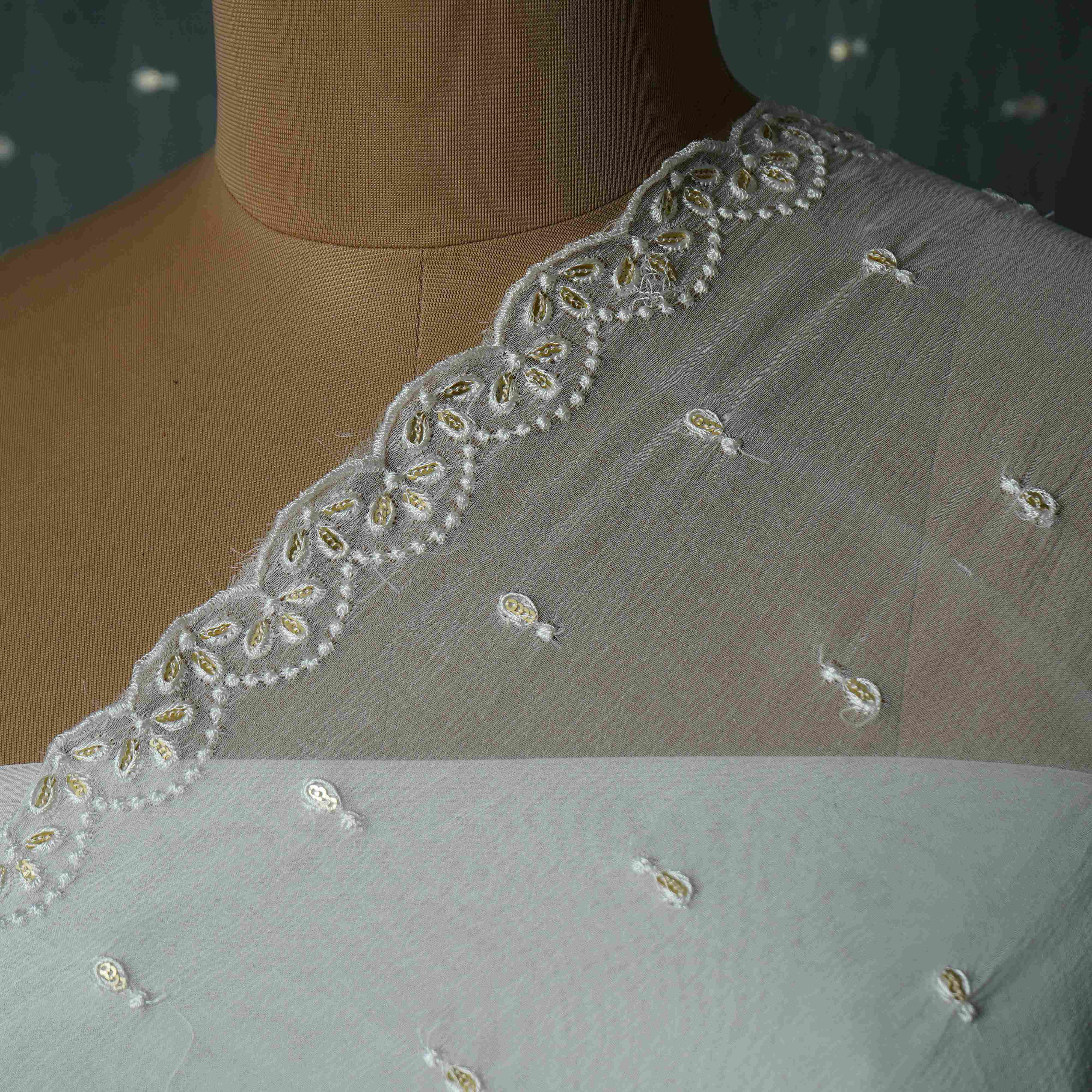 White Dyeable embroidery Chiffon Dupatta SST-31012 - TradeUNO