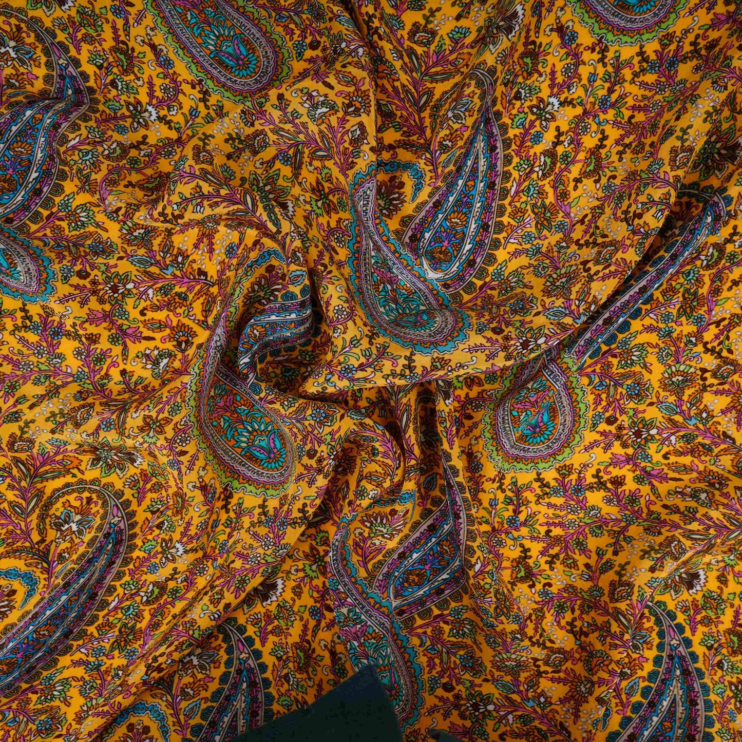 Mustard Yellow Paisley print Crepe Fabric NVC-31831