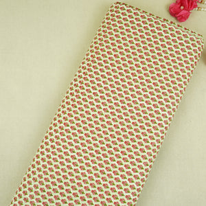 Light Mint Green& Pink Floral Block Print Cotton Fabric PB-29748 - TradeUNO