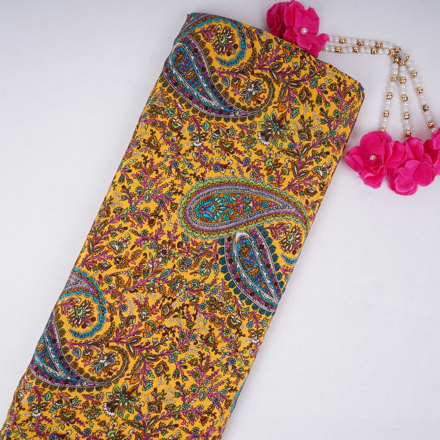 Mustard Yellow Paisley print Crepe Fabric NVC-31831