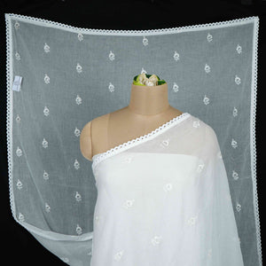White Dyeable thread embroidery Kota Check Linen Dupatta SST-31021 - TradeUNO