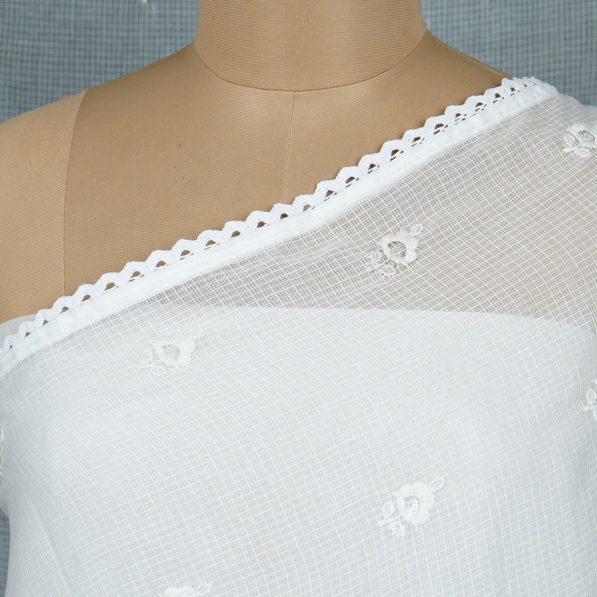 White Dyeable thread embroidery Kota Check Linen Dupatta SST-31021 - TradeUNO