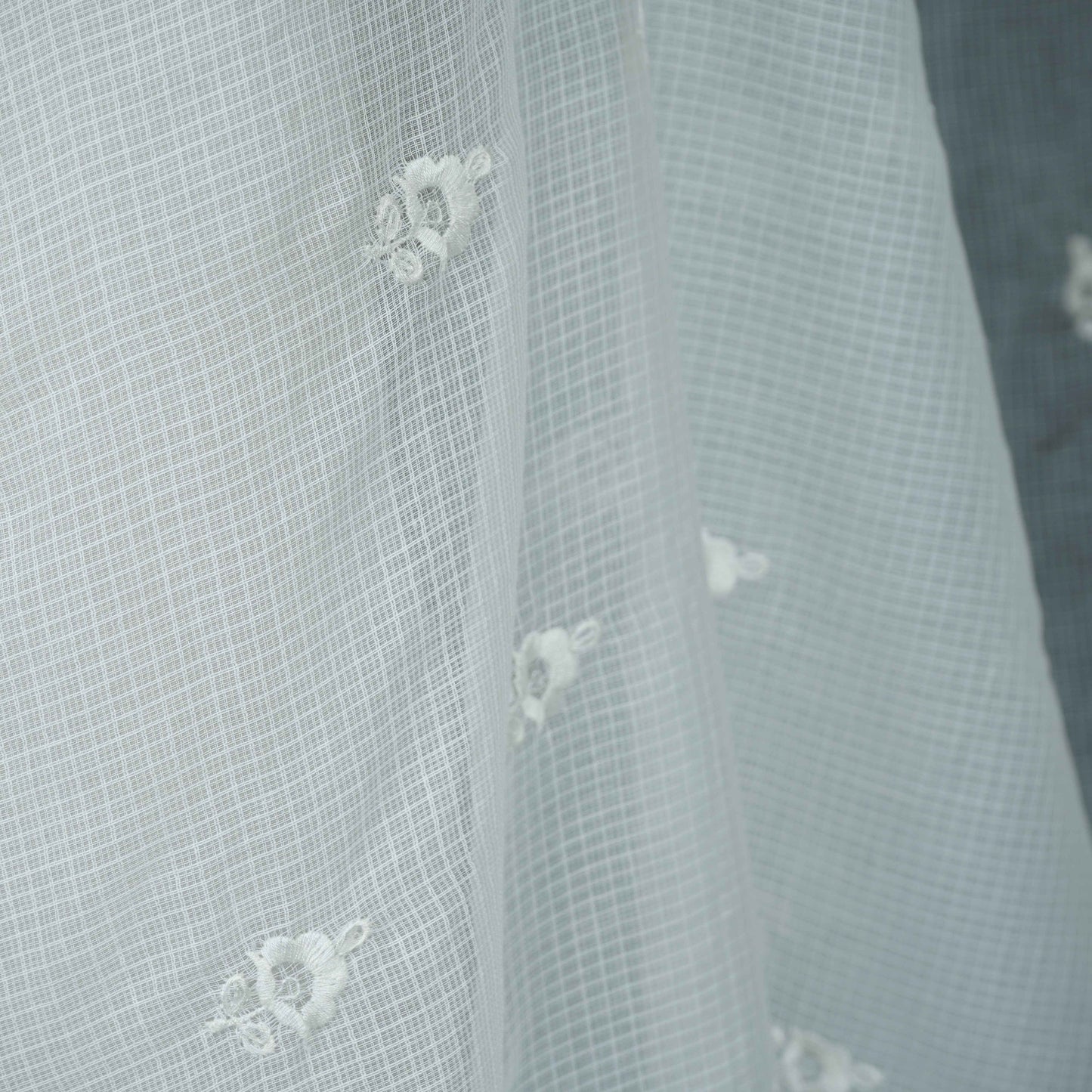 White Dyeable thread embroidery Kota Check Linen Dupatta SST-31021