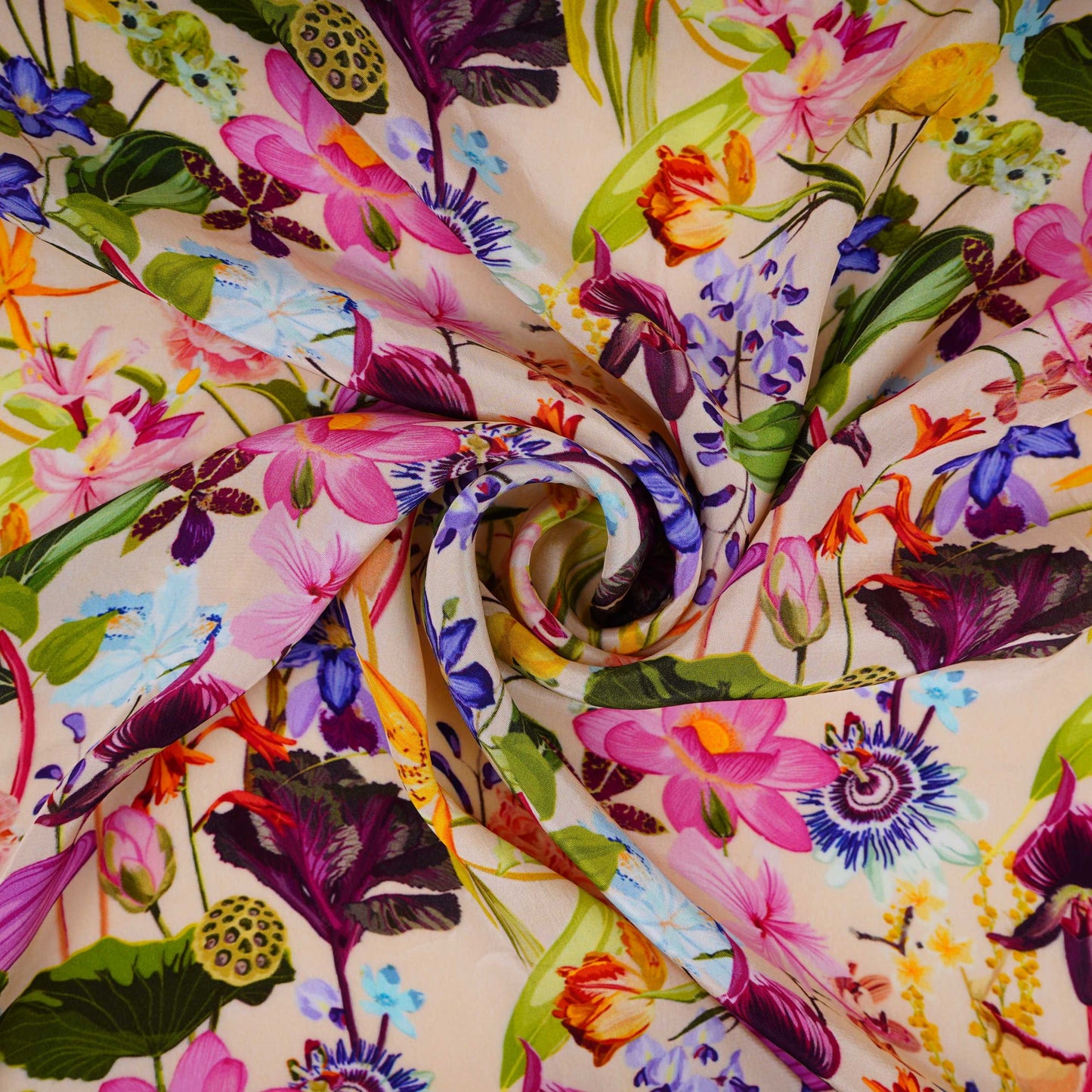Cream with Multicolor floral print Crepe Fabric NVC-31833