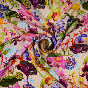 Cream with Multicolor floral print Crepe Fabric NVC-31833 - TradeUNO