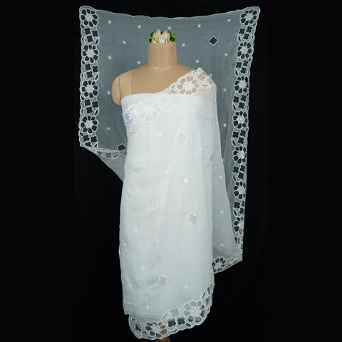 White Dyeable thread floral embroidery Organza Dupatta SST-31024